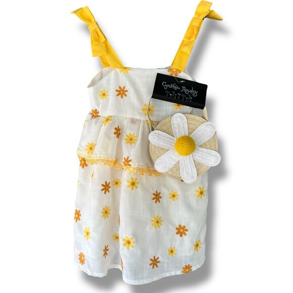 Girls Size 4T White & Yellow Daisy Sundress with Matching Purse - Picture 2 of 12